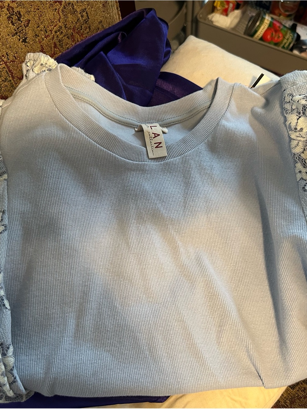 dolan Pale Blue Ribbed Crewneck Top